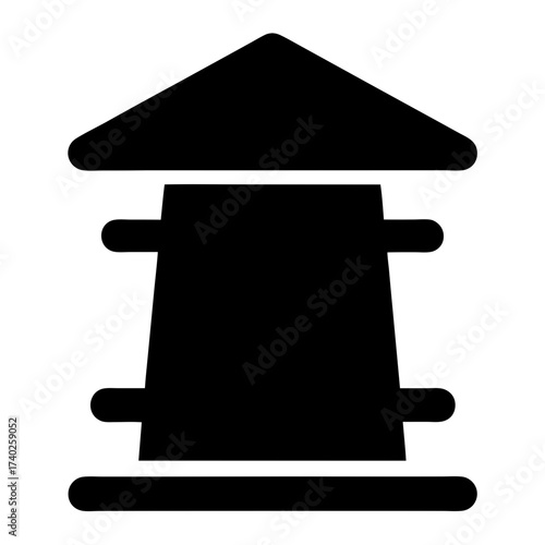 Simplified icon representing a bank or financial institution in solid black