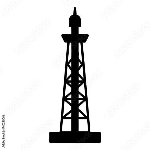 Silhouette of a radio communication tower showing its structural design and elements