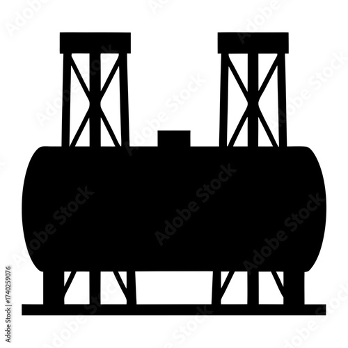 Silhouette of a Large Industrial Storage Tank with Support Structures