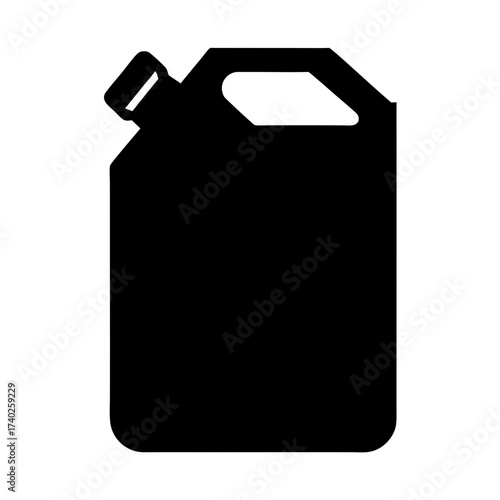 Silhouette of a black plastic jerrycan with handle and cap for liquid storage
