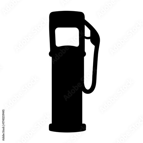 Black silhouette of a gas pump with a nozzle on a white background