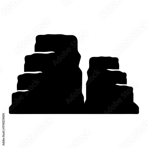 Black silhouette illustration of rocky mountain landscape with distinctive layered geological formations