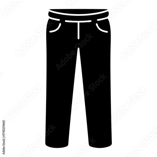 Stylized black and white icon of a pair of trousers or pants
