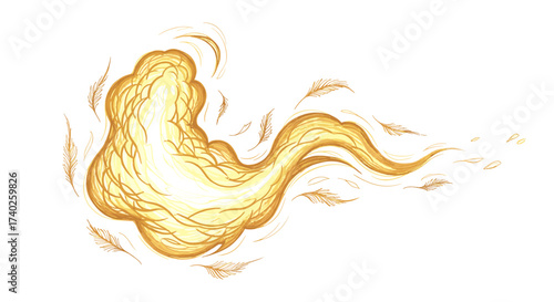 Ethereal Wave of Gold and Feathered Lightness on White