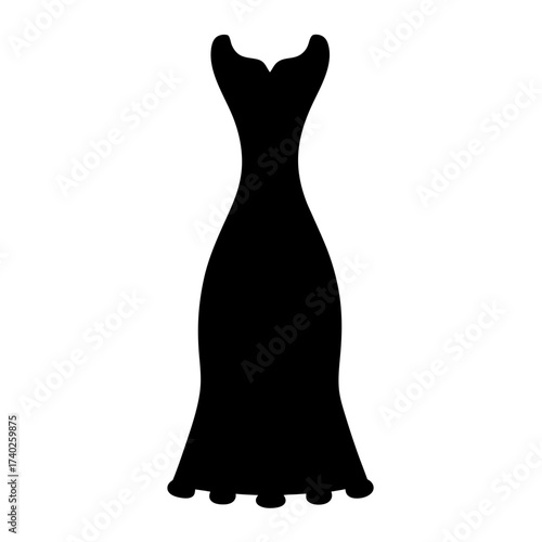 Silhouette of a classic elegant dress with a flowing, curved design