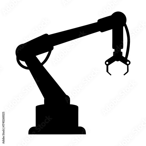 Silhouette of an industrial robotic arm used in manufacturing and automation