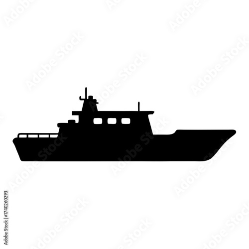 Silhouette of a large boat or ship sailing on the water