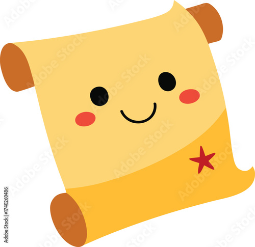 cute cartoon treasure map rolled parchment illustration on transparent background