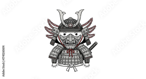 Charming Samurai Axolotl Cartoon Character Isolated on a White Background