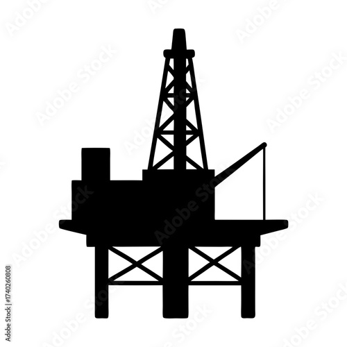 A Silhouette of an offshore oil drilling platform used for extracting oil