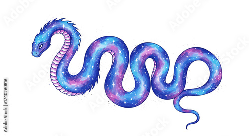 Cosmic Serpent Illustration Glowing With Stardust and Celestial Colors