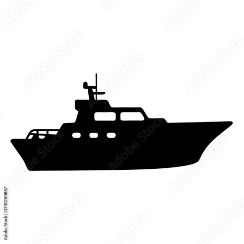 Silhouette of luxurious motor yacht at sea, a captivating vessel design