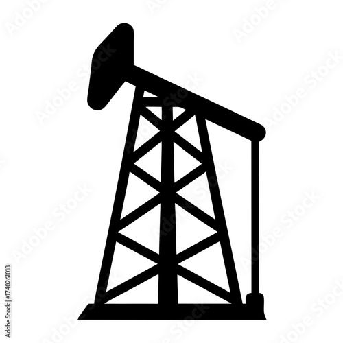 Silhouette of Oil Derrick or Pumpjack for Petroleum Extraction Industry