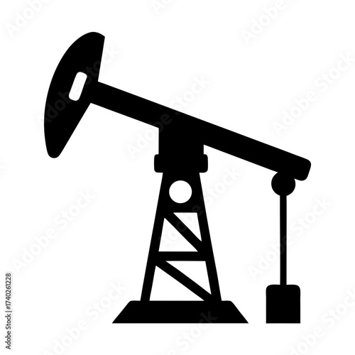 Black silhouette of an oil pumpjack, an industrial oil rig equipment
