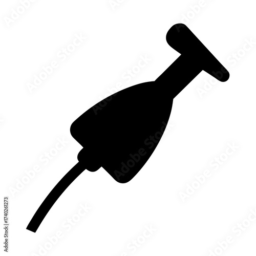 Simple black silhouette illustration of an applicator tool with handle and tube