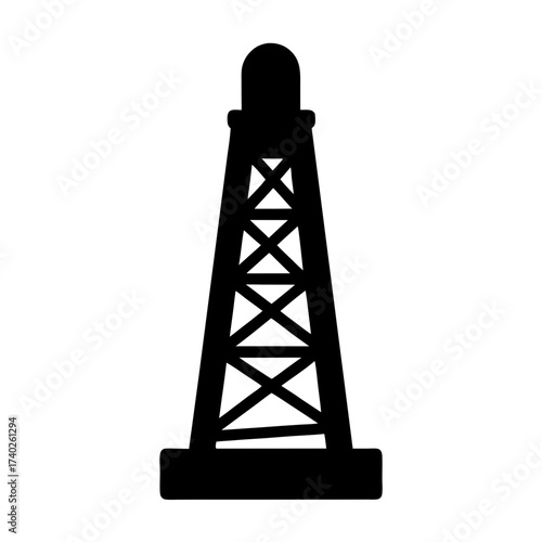 Black silhouette illustration of an oil derrick rig for petroleum drilling