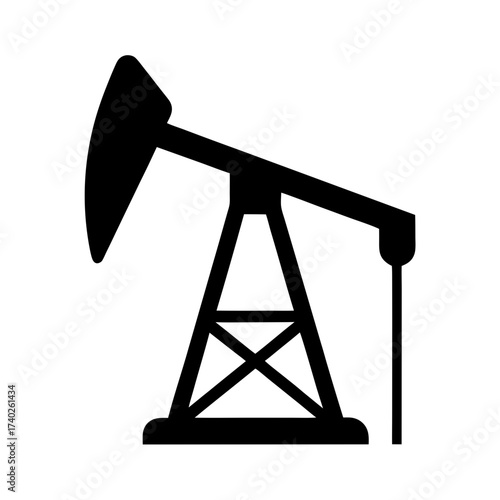 Silhouette of Oil Pump Jack on White Background Extracting Crude Oil