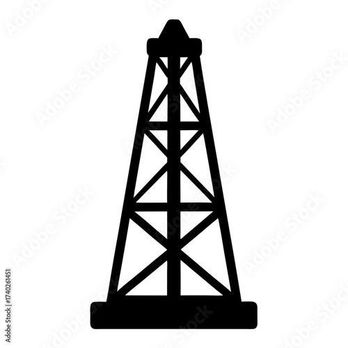Detailed black silhouette illustration of an oil rig structure and machinery