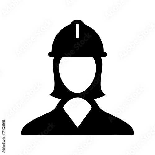 Female construction worker icon in black wearing safety helmet vector image
