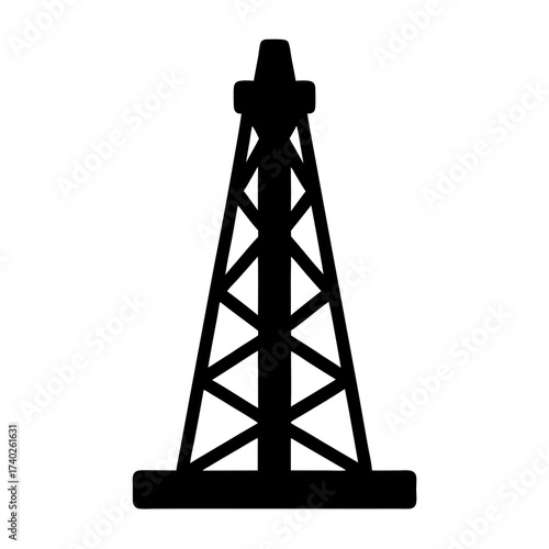 Iconic Black Silhouette of Oil Drilling Rig on a White Background
