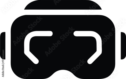 Vector art of black icon of a virtual reality headset, representing augmented reality and immersive technology experiences