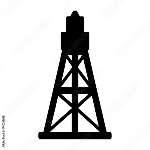 Black silhouette of an oil derrick drilling rig used in petroleum industry