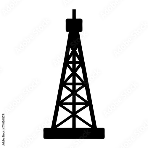 Silhouette image of an oil derrick, industrial energy resource production