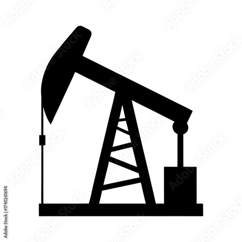 Silhouette of a working oil pump jack illustration in minimalist design