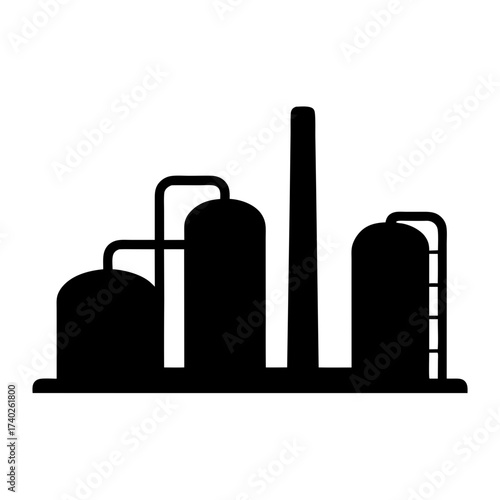 Black silhouette industrial plant illustration with tanks and a chimney