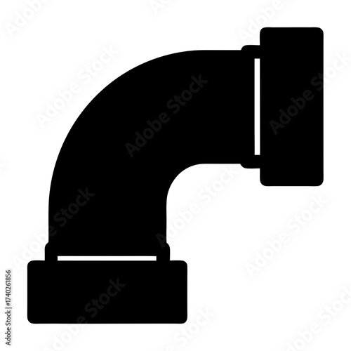 Black and white illustration of an elbow pipe fitting with attached ends