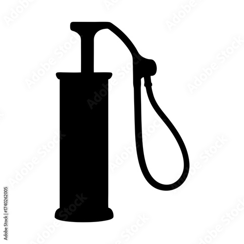 Vintage Hand Operated Fuel Pump Silhouette with Curved Nozzle and Classic Design