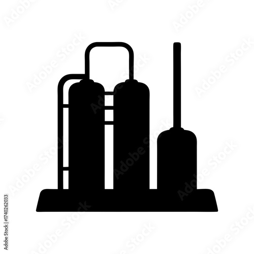 Stylized petrochemical plant or industrial facility black and white vector image