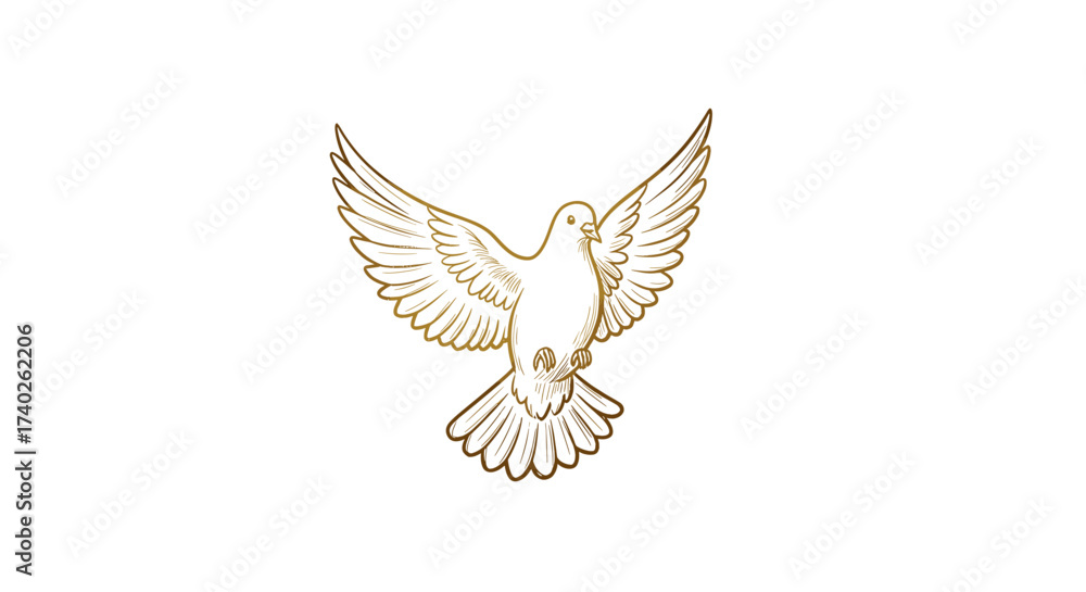 Obraz premium Elegant golden dove illustration on a white background with wings spread