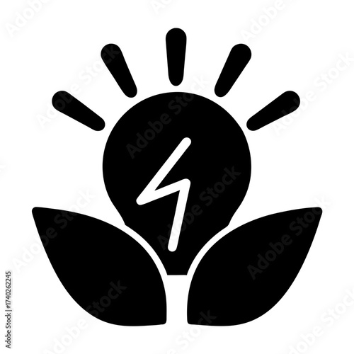 Renewable energy lightbulb emerging from foliage, representing sustainable and clean power