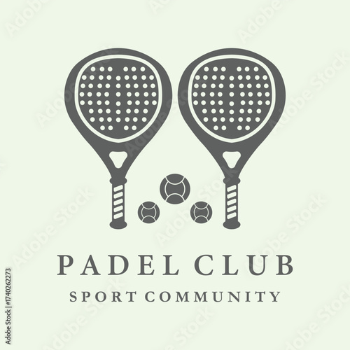 Padel rackets balls and the text padel club