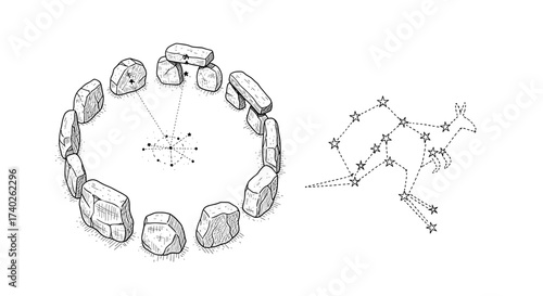 Mystical Stones and Constellations: An Artistic Illustration of Ancient Lore