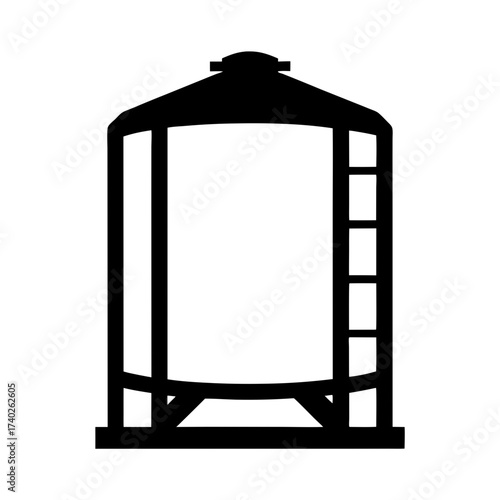 Silhouette of an agricultural grain silo for storing bulk materials like grains