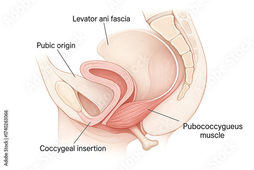 Sagittal View Illustration of the Female Pelvic Floor Muscles and Anatomy