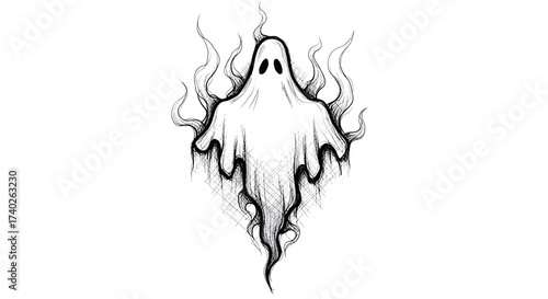 Ethereal Ink Ghost: A Hauntingly Beautiful Monochrome Illustration