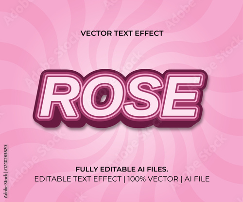 Stylish editable rose text effect in bold pink typography. Retro valentine theme font style for love, romance, and greeting card designs. AI vector file