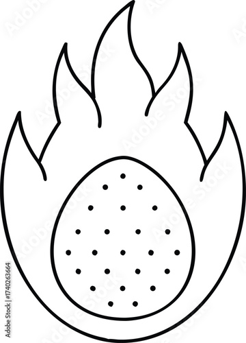 Vector art of a stylized egg shape is engulfed in flames, representing a concept of transformation or rebirth