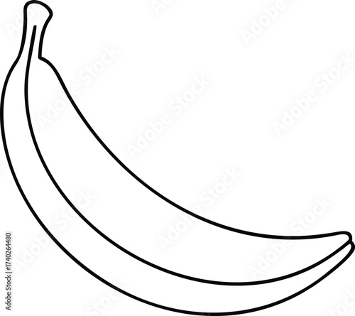 Vector art of a single banana depicted as a black and white line drawing
