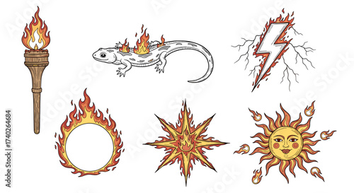 Fiery Illustrations: A Set of Graphic Elements with Flames and More