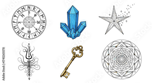 Mystical Elements Collection: Runes, Crystal, Star, Sigil, Key, and Mandala