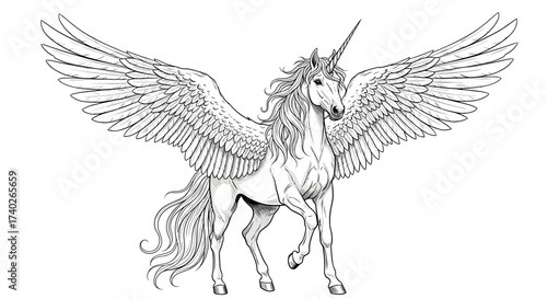 Winged Unicorn Illustration: Majestic Creature of Fantasy and Myth