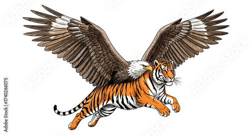 Striking Hybrid Artwork Featuring a Tiger, Eagle and Wing Combination
