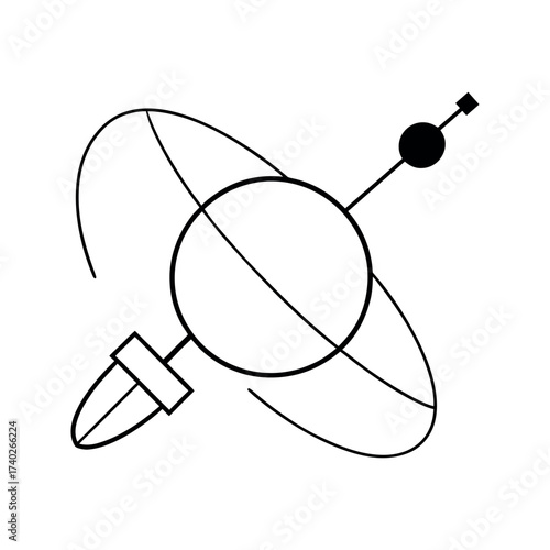 Satellite Orbit Outline Line Art Vector