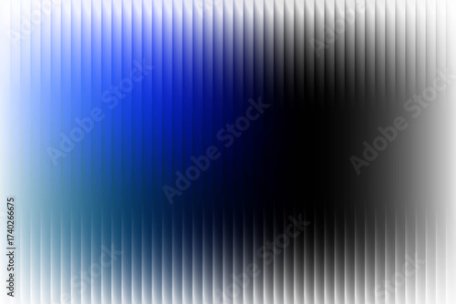 Abstract vertical striped background with blue, black, and white gradient blur effect through a fluted glass texture
