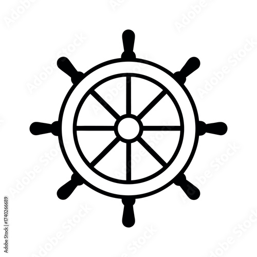 Ship Wheel Outline Line Art Vector