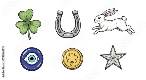 Lucky Charms and Amulets: Symbols of Fortune and Protection Set